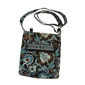 Vera Bradley Crossbody Bag Brown Blue Floral Quilted Lightweight‎ Purse Boho